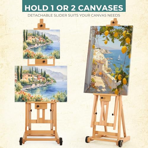 VISWIN Studio H-Frame Easel, Tilting Flat & Adjustable Beech Wood Art Easel for Painting, Movable Large Easel Stand for Adults, Artists, Hold 1 or 2 Canvas up to 78" - Natural - Image 5