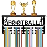 CREATCABIN Football Medal Holder Trophy Shelf Medal Hanger Display with 12 Hooks Shelf Stand Sports 4 Rows Wall Mount Hold 70+ Medals for Men Women Soccer Running Swimming Awards Rack 11.4x5x4Inch