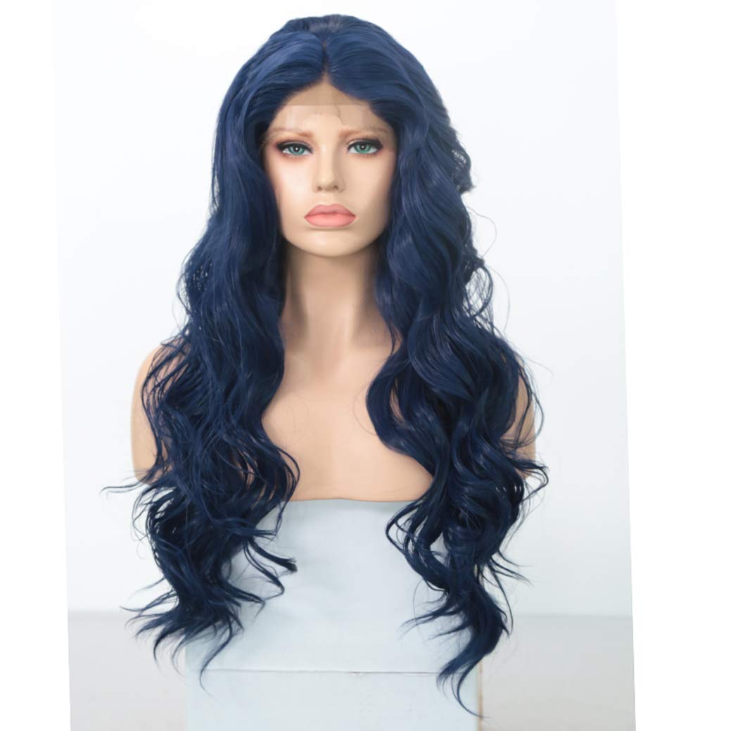 Perruque synthétique bleue résistante à la chaleur avec lacet frontal et densité 150%