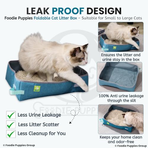 Image of Foodie Puppies Foldable Cat Litter Box - (48 x 38 x 12 cm) for Indoor & Outdoor, Waterproof & Washable, Litter Tray, Portable Reusable Litter Boxes for All Adult Cats & Kittens | Colour May Vary