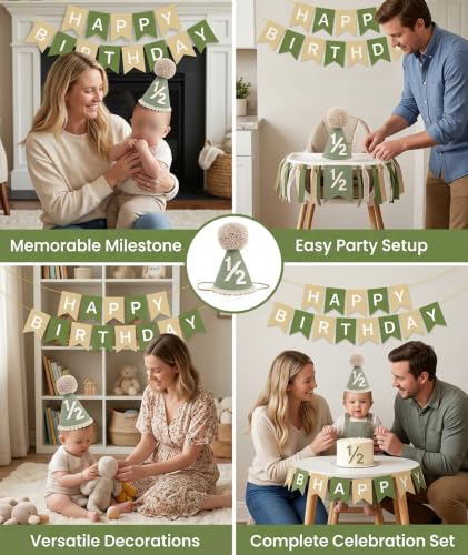 Image of piercing Half Birthday Decoration for kids, 1 /2 Birthday Decorations for kids, Half Way to One Decoration, Half Birthday Cap, Adorable Party Hat Milestone, Great for Photo Shoots