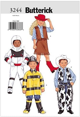 Butterick B3244 Astronaut, Firefighter, Cowboy, and Cowgirl Children's Halloween Costume Sewing Pattern, Sizes 6-8