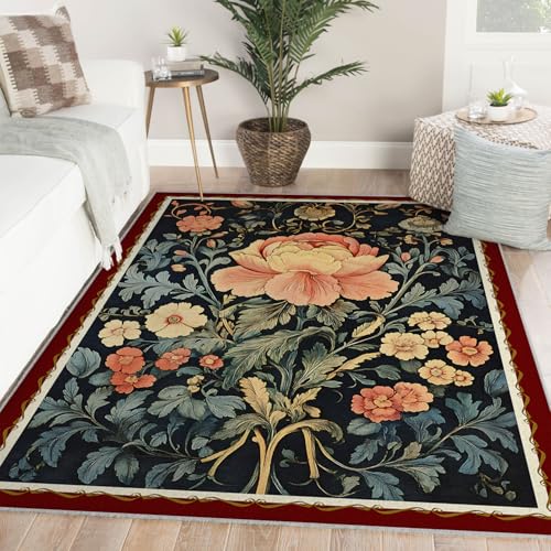Tapis de salon élégant de style victorien aux motifs floraux et botaniques raffinés