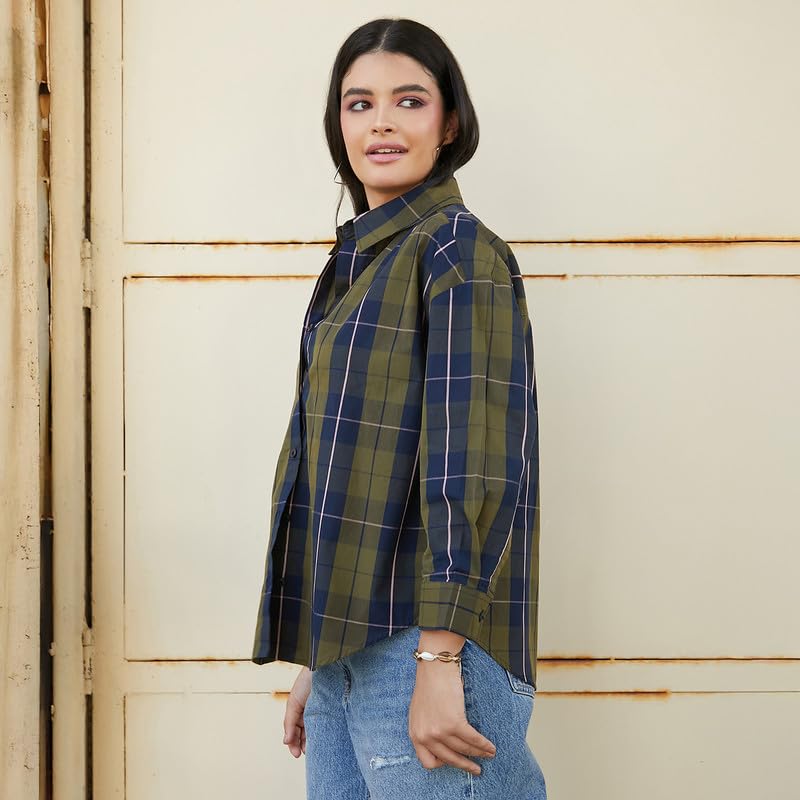 Image of PINACOLADA Women's Solid Oversized Shirt for Casual Wear | Spread Collar | Long Sleeve | Button Closure | Oversized Shirt Crafted with Comfort Fit for Everyday Wear