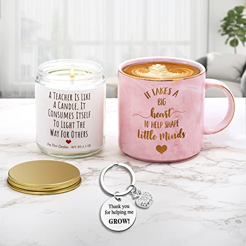 Teacher Gifts Thank You Gifts Basket For Women Teacher Appreciation Gifts Sets From Student Best Teacher Gifts Big Heart Pink Coffee Mug Graduation Gifts Cups Keychain Candle Gifts For Teachers Women #TOP7
