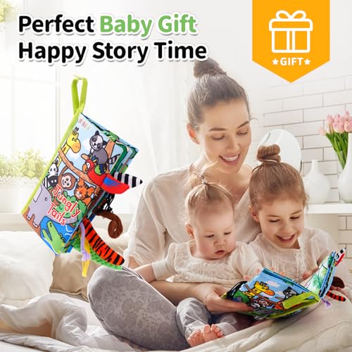 Image of Jollybaby Crinkle Books for Babies, Sensory Soft Touch and Feel Baby Toys for 0-6 Months Infants, Newborn Montessori Early Educational Cloth Toys, Baby Girl & Boy Gift(Jungle Tails)