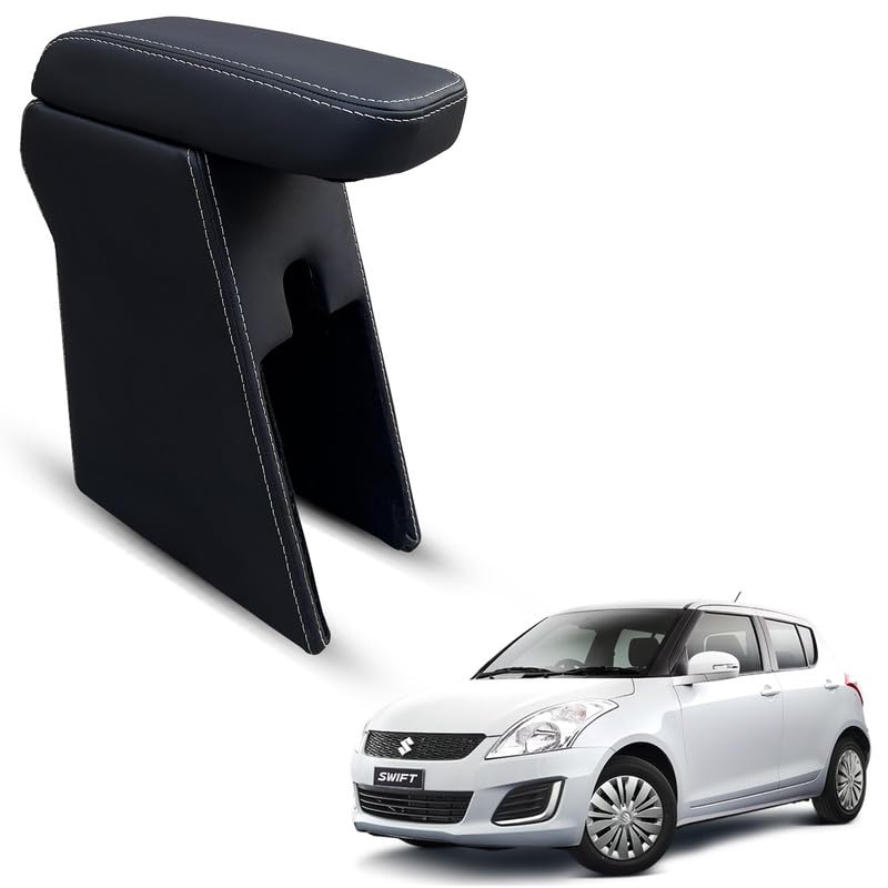 Carigiri Premium Finish Car Armrest with Storage Box And High Density Moulded Foam For Maruti Suzuki Swift (Models-2014-2018) (Black With White Double Stitching,Nappa Leatherette)-picture-16