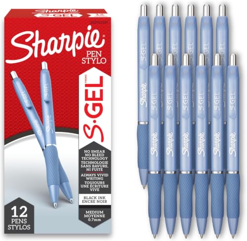 Image of SHARPIE S-Gel Pens, Blue Barrel, Medium Point (0.7mm), Black Gel Ink Pens - Home, Office, School, Journaling, Writing, Note-Taking, Teacher Supplies, 12 Count (Pack of 12)