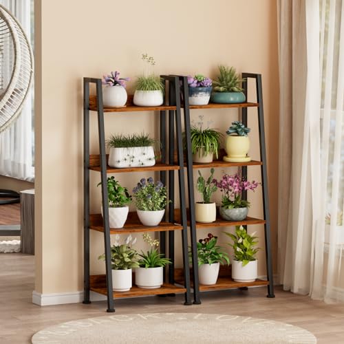 Furologee 4-Tier Ladder Shelf, Ladder Bookshelf with Removable Drawer, Rustic Bookcase Storage Rack Organizer, Wood Metal Freestanding Storage Shelves for Living Room, Home Office, Bedroom, Kitchen - Image 3
