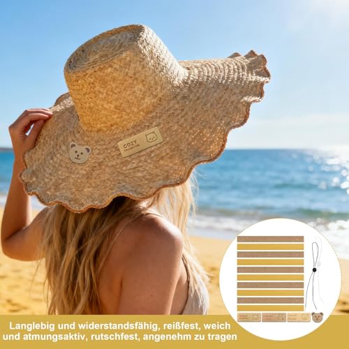 Korkenstreifen Selbstklebend, 10 PCS Hutband Innen zum Verkleinern mit 2 PCS Hutschnur, Hut Verkleinerung mit 6 PCS Handmade Label, Korkstreifen zum Anpassen Der Hutgröße 200 * 20 * 2 mm