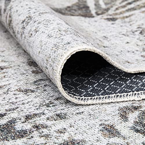 Bloom Rugs Washable Non-Slip 10 Ft Runner - Tan/Brown/Blue Modern Floral Runner For Entryway, Hallway, Bathroom, And Kitchen - Exact Size: 2.5' X 10' #TOP2