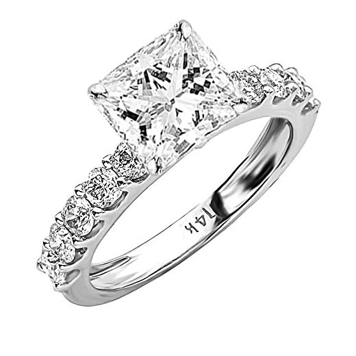 2 Carat Platinum Classic Side Stone Prong Set GIA Certified Princess Cut Diamond Engagement Ring w/a 1 Ct J-K Color SI1-SI2 Clarity Center