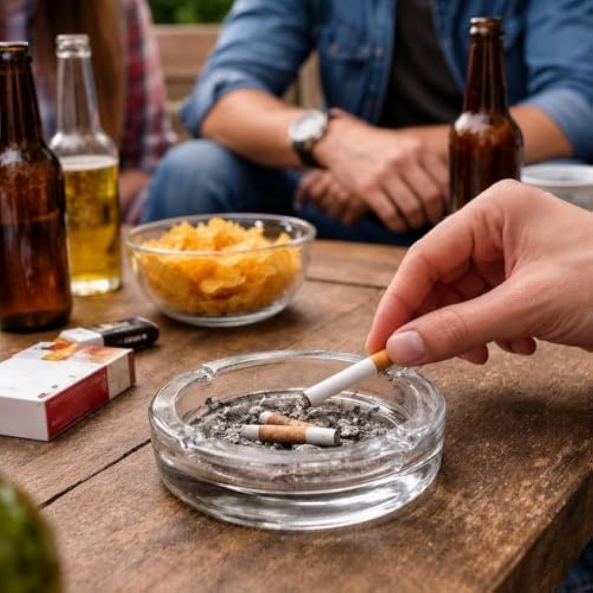 Crystal Clear Glass Ashtray, Heavy Thick Round Design