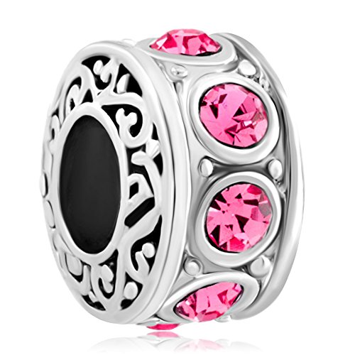 QueenCharms Jan-Dec Simulated Birthstone 12 Colors Spacer Charm Beads Fit European Charm Bracelets (October)