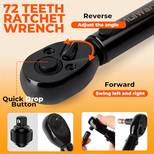 MULWARK Conjunto de chaves de torque de 1/4 polegada, 50.8-508.0 cm.lb (2,26-22,6 Nm), alta precisão