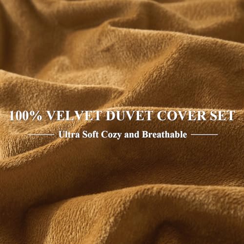 Ivellow Velvet Flannel Duvet Cover King Size Rust Duvet Cover King Velvet Comforter Cover Set Ultra Soft Breathable Cozy Velour Duvet Cover Solid Luxury Bedding Set Zipper Closure Corner Ties