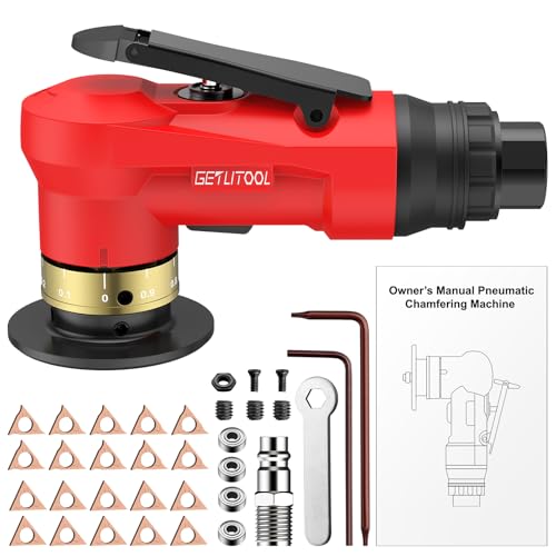 GETLITOOL Pneumatic Chamfering Tool, Air Chamfer Tool Kit with 12 C-Angle & 10 R-Angle Blades, 45&deg; 30000RPM Chamfering Tools with 4-Speed Control for Metal Wood PVC Pipe Deburring & Edge Finishing
