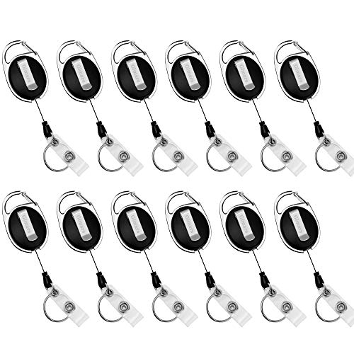 Gimars 12PCS Porte-badge Rétractable Moulinet Yoyo avec Mousqueton Clips Cordon élastique Enrouleur 60 cm Porte-clés Anneaux pour Clé,ID/d'identité Carte Combinaison Pince Accrocher à Ceinture/Poche Cover