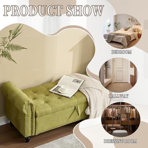 AGANS Stylish and Functional Upholstered Fabric Storage Ottoman Bench, 55.12 Inch, Olive Green - for Living Room or Bedroom