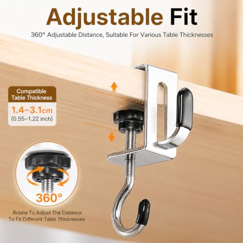 Image of HASTHIP 4PCS Adjustable Purse Hook Heavy Duty Clamp Hook for Table Desk