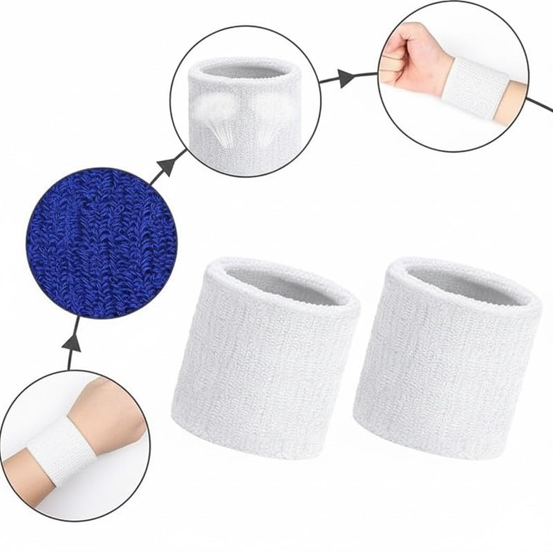 CARE N TOUCH Sports Wristband (4 Pieces) Soft Sweat Absrorbing for All Sports and Outdoor Activities 2.5 inch (White + Black) - Image 4 thumbnail
