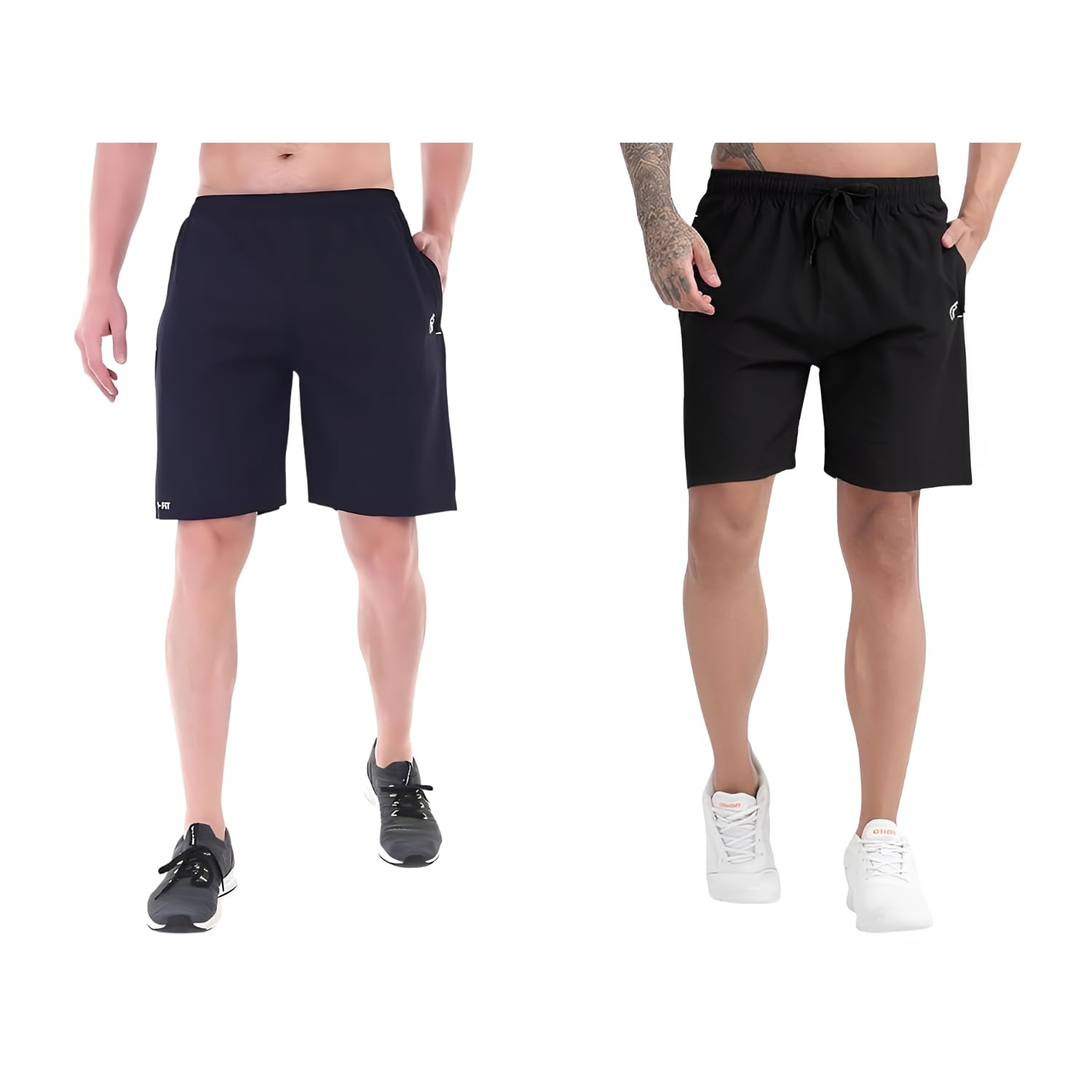 BLUE STAR SHARK Athletic Sports Shorts for Men with Zip Pockets and Elastic Waistband Quick Dry Lightweight Activewear Combo - Pack of 2