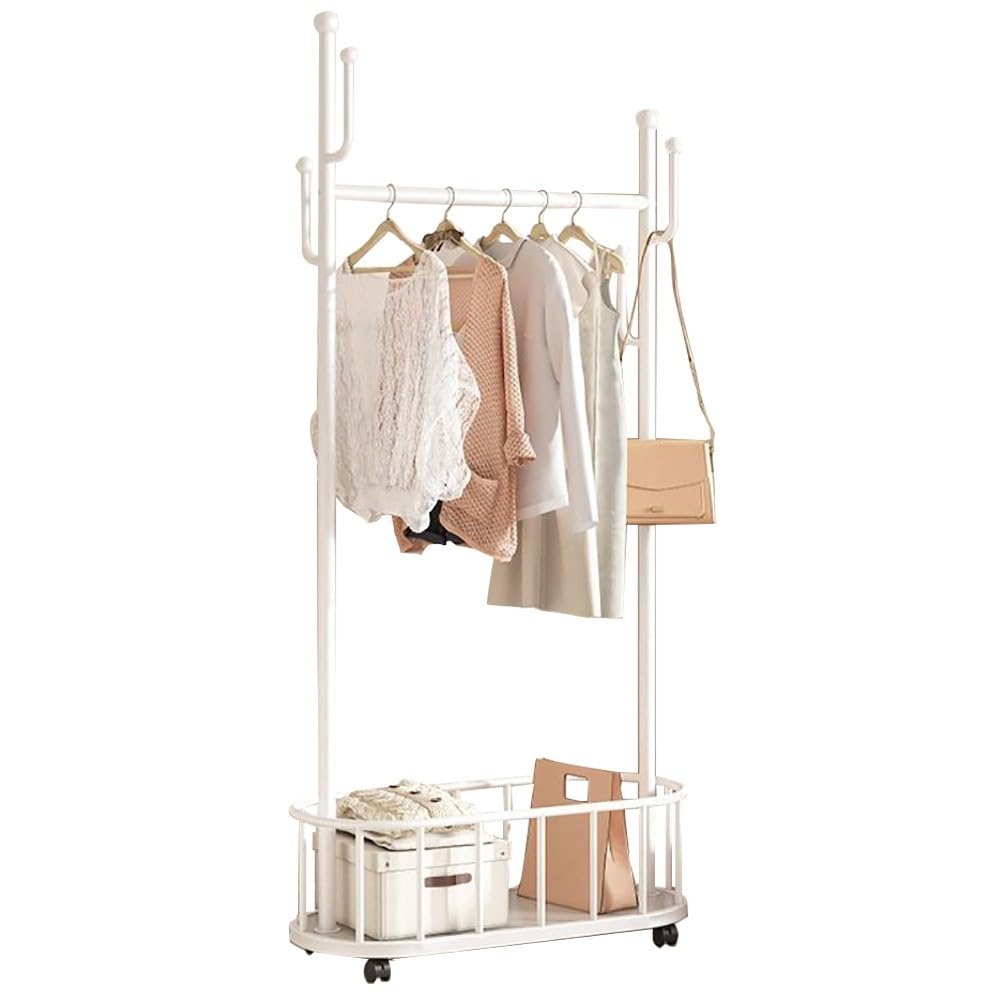 FGXHHS Heavy Duty Metal Clothes Rail with Shelves & Hooks, Industrial Freestanding Coat Rack, 100kg Capacity for Hallway Entryway - Available in 60CM, 80CM, 100CM
