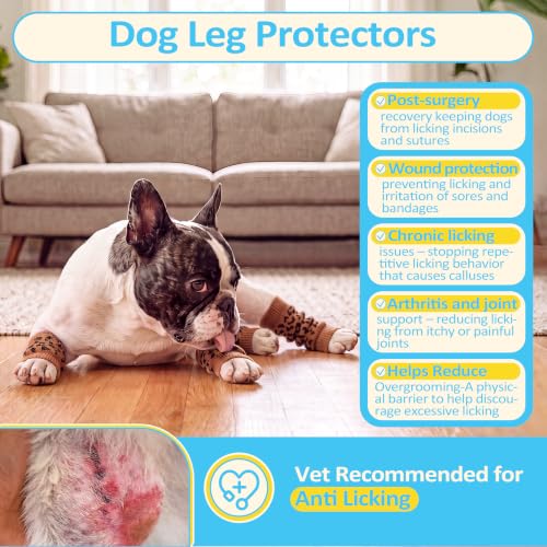 Image of ROZKITCH 4 PCS Dog Compression Sleeve for Front Rear Legs Prevent Licking | Soft Knitting, Stretchy Fit Sleeves, Helps Reduce Licking, Dog & Cat Friendly, Easy to Wear, Daily Leg Coverage