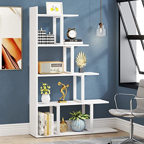 Tribesigns 5-Tier Bookshelf, White Ladder Corner Bookshelf Stepped Bookcase, Modern L Shaped Display Shelf Unit Storage Organizer, 40 x 12 x 63 Inch (White)