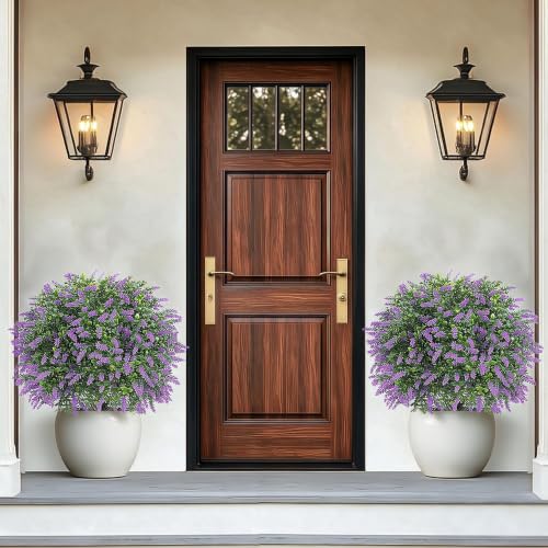 Bloyapix 27.5" Artificial Lavender Boxwood Topiary Ball Trees, Set of 2 Fake Shrubs Bushes with Ground Spike, UV Resistant Faux Evergreen Tree for Front Porch Outdoor Garden Decor - image 2