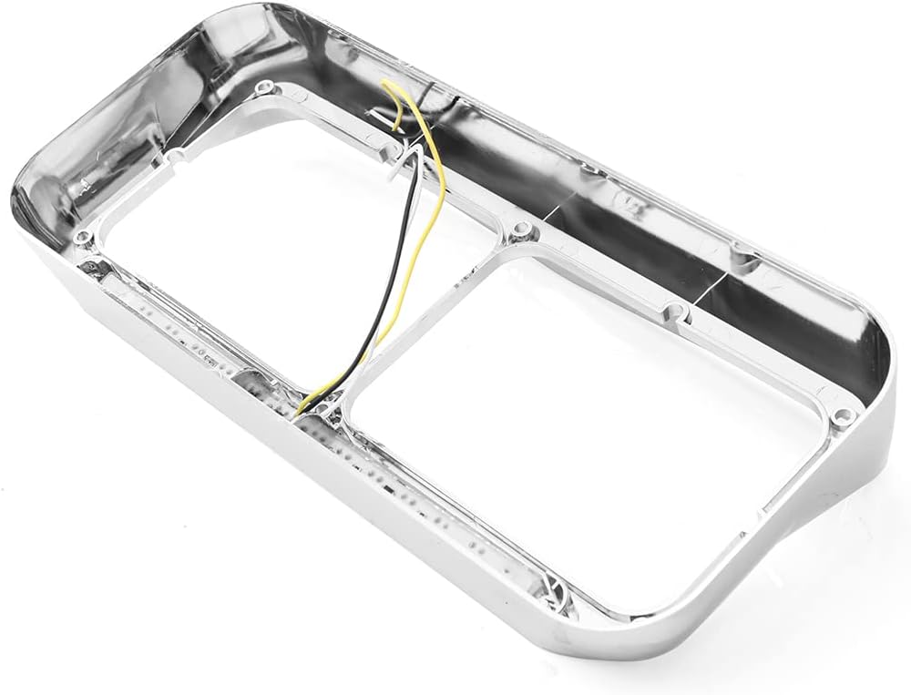 Headlight Bezel With Chrome 12" LED Amber Light For Kenworth T170 T270 T370 T440 T470 T660 T800 Trucks, Amber LED with Clear Lens (A Pair)