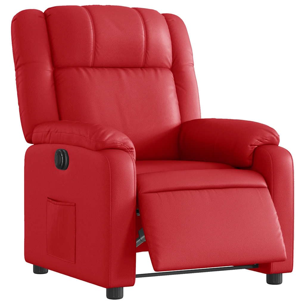 Fauteuil relax électrique en cuir synthétique rouge avec dossier et repose-pieds réglables, chaise rembourrée ergonomique avec accoudoirs, cadre en bois et métal pour salon, chambre à coucher