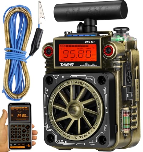 ZHIWHIS Shortwave Radio with Bluetooth and NOAA Alert, AM FM SW WB Small Radios with APP Control, Bass, SOS Alarm, Preset, T-Type Antenna, Emergency w/ 9.9 Ft Wire Antenna for Camping ZWS-777