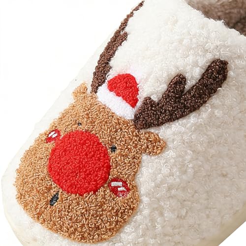 Image of Christmas Slippers Winter Warm Plush Pattern Slippers Soft Non-Slip Indoor House Shoes for Men Women