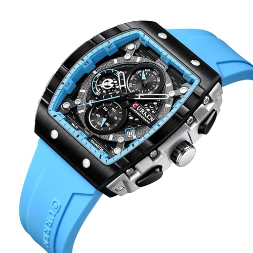 PASOY Luxury Chronograph Watches for Mens Rubber Strap Black Waterproof Date Analog Quartz Watch2