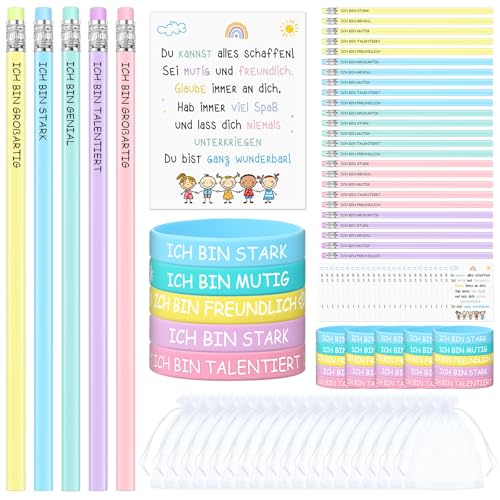 Tenare 120 Stück Motivation Geschenkset - 30 Bleistiften, 30 Armbändern,