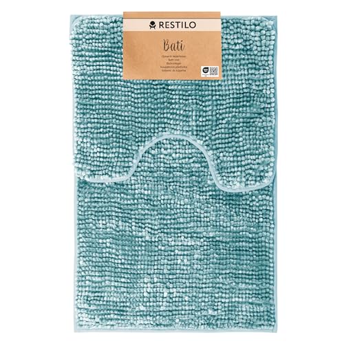 RESTILO Juego de 2 Alfombrillas de Baño Antideslizantes 50 x 80 cm + 40 x 50 cm Alfombra de baño súper Absorbente Turquesa Bati