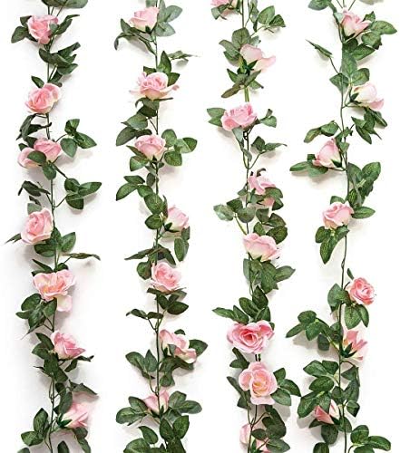 Yebazy 4PCS(30FT) Fake Rose Vine Garland Plants for Hotel Home Party Garden Craft Art Decor……