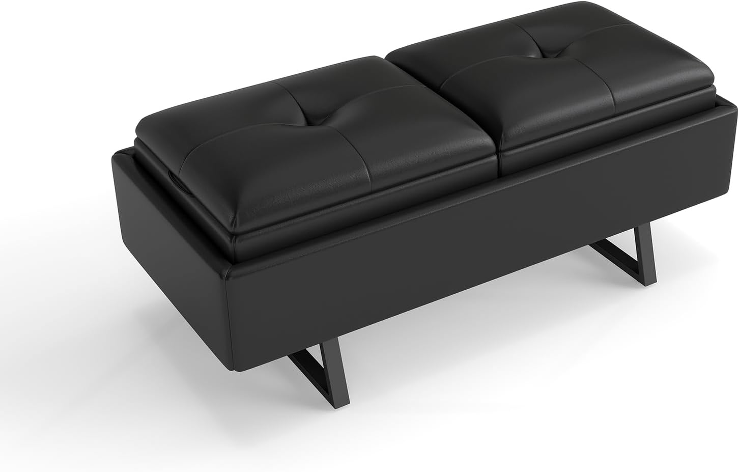 MOTION Leather Bench Waiting Room Chairs - 2 Seat Office Guest Reception Bench with Cushion, Upholered Waiting Room Bench Seating, Office Furniture Lobby Chairs for Salon, Shop, Black