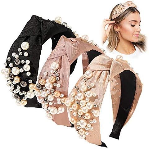 Ivyu Headbands - Knotted Pearl Diademas Para Mujer De Moda Hair Accessories Hairbands for Girls No Slip Fashion Cute Top Knot Headband Gift for Women Black Pink Gold Cover