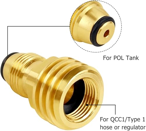 Miniatura 2 de Hooshing Adaptador de tanque de propano con 12 juntas tóricas de propano que convierte la válvula de servicio del tanque POL LP en manguera QCC1tipo