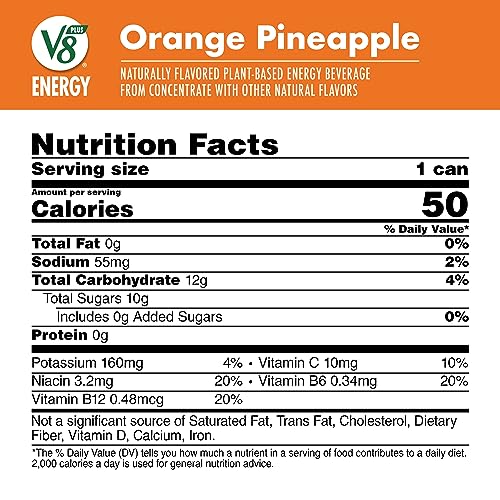 Image of V8 +Energy Orange Pineapple Juice Energy Drink, 8 fl oz Can (Pack of 5)