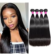 Pinjuoo Brazilian Straight Bundles Human Hair 16 18 20 22 Inch 4 Bundles Human Hair 100% Unproces...