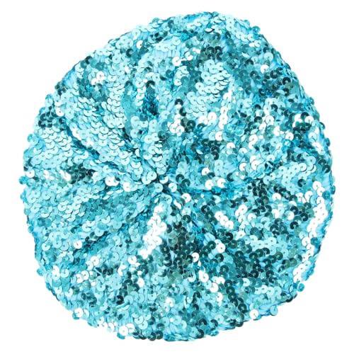 Ipetboom Sequin Beanie Hat Women's French Beret for Dance Performances Sparkly Shining Cap Rave Costume Hat Sky-Blue