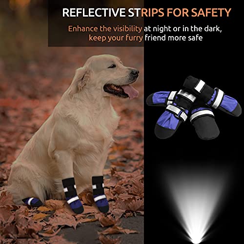 Morvigive Medium Large Dog Boots Waterproof Pet Shoes, Adjustable Winter Dog Booties With Nonslip Sole & Reflective Straps, Outdoor Warm Fleece Pet Paw Protector For Rain Snow & Cold Weather Blue S #TOP3