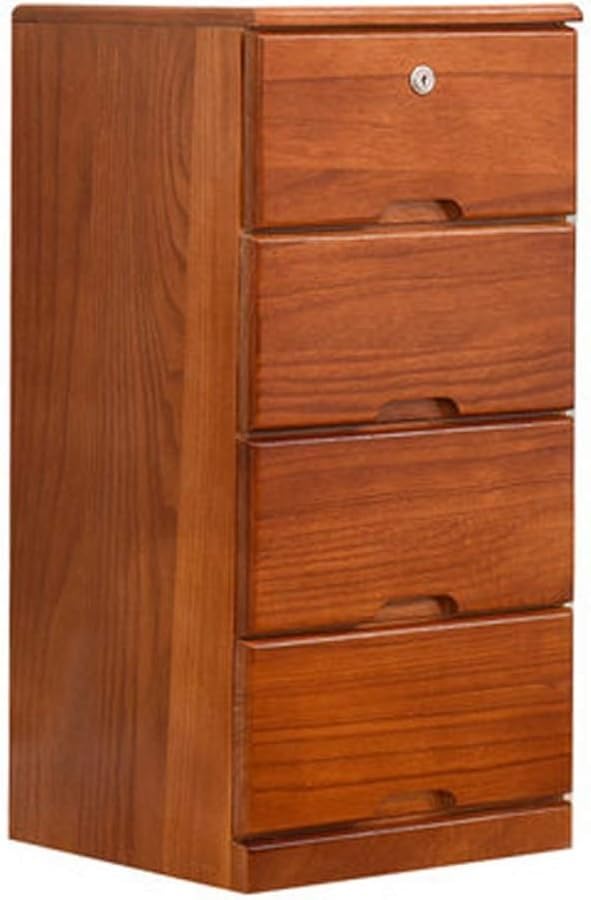 Cómoda estrecha de madera maciza con cerradura, armario de almacenamiento de 45 cm de ancho para dormitorio (madera amarilla, 4 capas)