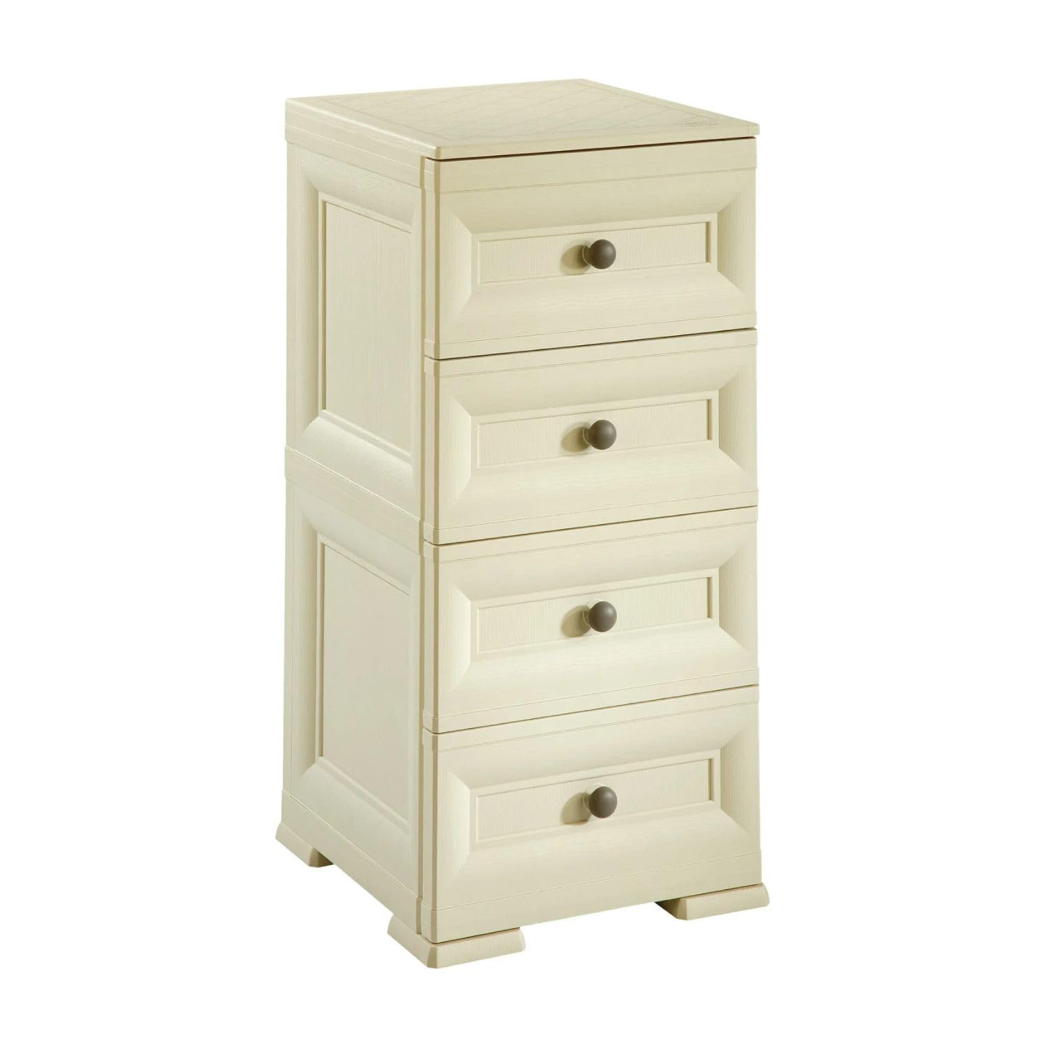 Cassettiera Alta in Plastica con 4 Cassetti Piccoli, Mobile Contenitore Compatto per Organizzazione Casa, Cassettiera Salvaspazio per Ingresso e Zona Giorno, 40x43x85,5 cm (Angora)