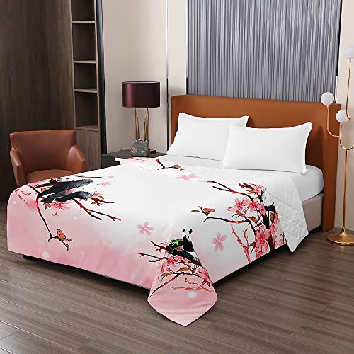 Odot Colcha Bouti de Verano, 3D Panda Estampado Suave Microfibra Multiusos Cubrecama Lavable Acolchada Edredón Manta para Cama de Infantil Individual Matrimonio (180x220cm,Flores de Cerezo)