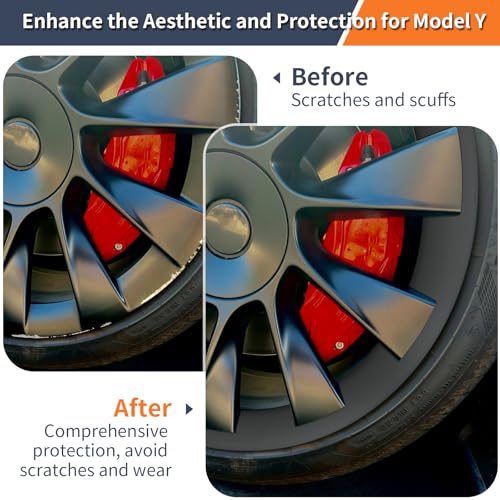 Image of Tesla Model Y Rim Protector Fit 20 inch Induction Wheels 2020-2024|Wheel Covers 20 inch|ABS Guard Hubcap Cover for Curb Rash Prevention| Model Y Accessories|Matte Black(Set of 4)