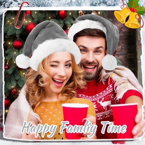 Image of Vicenpal 20 Pcs Santa Hats Bulk Plush Christmas Hats for Adults Women Men Holiday Party Costume(Gray)